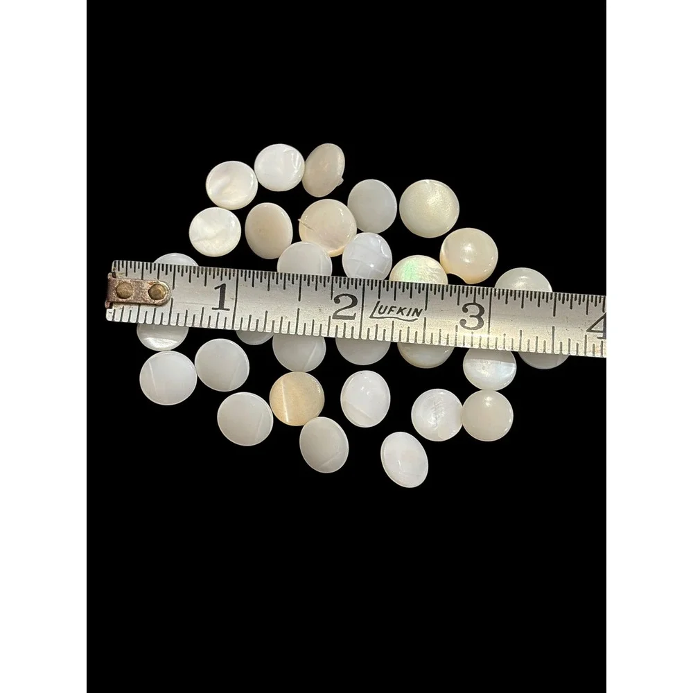 Vtg Mother of Pearl Self Shank Buttons Lot 31 White Shell Domed Carved MOP 0.5